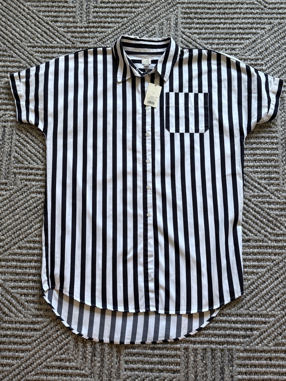 a new day Black and White Horizontal Stripe Button-Down Shirt